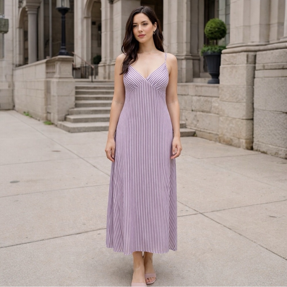 Madewell Women’s The Layton Midi Slip Dress Whisper Violet Stripe 8 Style# NP117